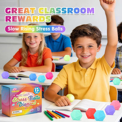 12 Pack Slow Rising Stress Ball,Stress Balls for Kids Adults,Stretchy Fidget Toys for Stress Relief,Hand Therapy Sensory Squishy Ball, Squishy Toys for Kids, Classroom Prize Box Party Favors