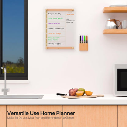Yeoux Black Glass Golden Weekly & Menu Dry Erase Calendar Board 15“x11