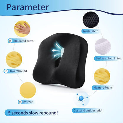 Memory Foam Seat Chair Cushion for Relieves Back Sciatica Pain Tailbone Pain Coccyx Degenerating Disc Orthopedic Osteoarthritis Prostate Cushion Low Back Pain Cushion Hip Shaping (Dark Gray)