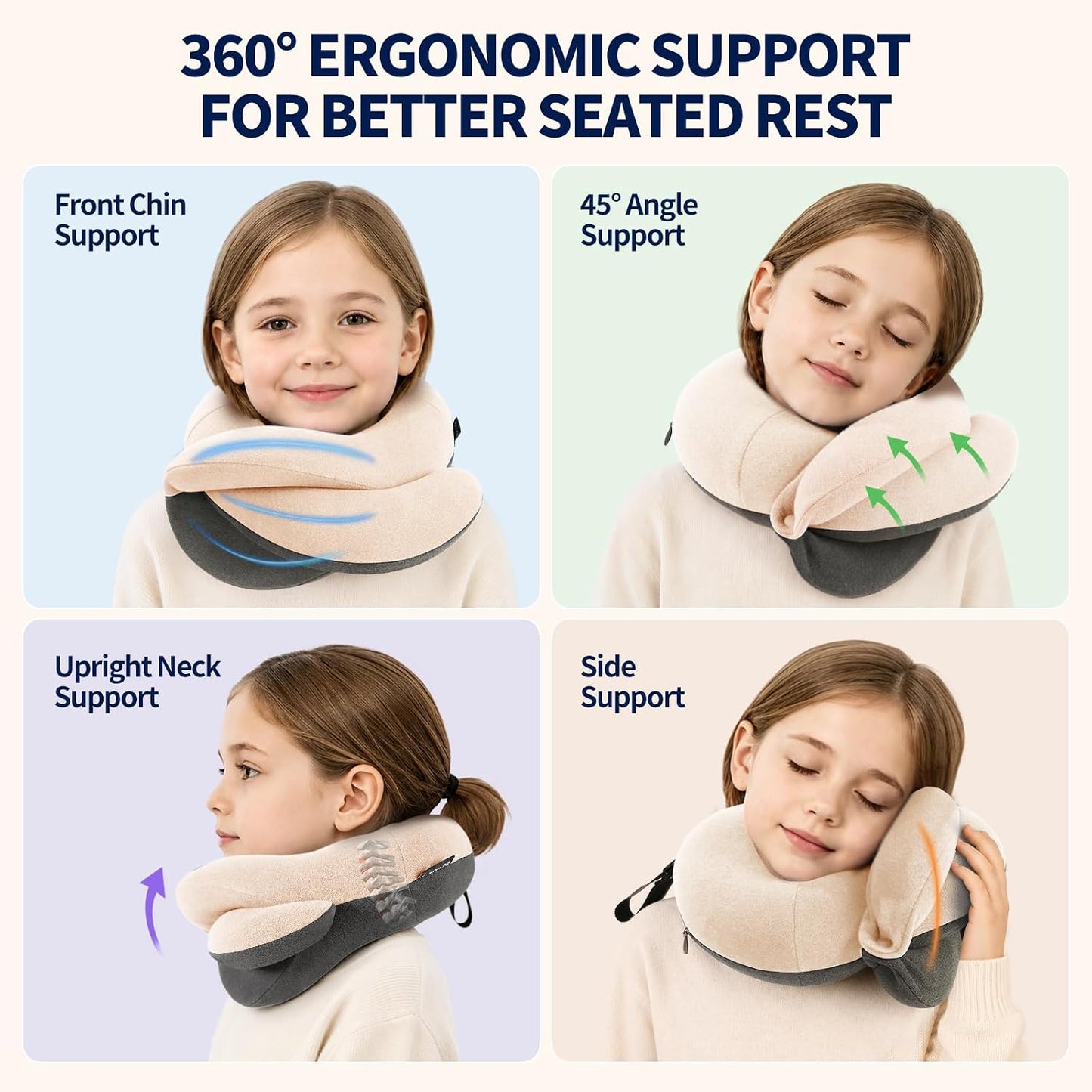 BUYUE Travel Neck Pillows for Airplanes, Memory Foam 360° Head Support Sleep for Long Flight, Skin-Friendly & Breathable, Kit with Eye Mask, Earplugs and Storage Bag (Adult, Grey, 90+ lbs)