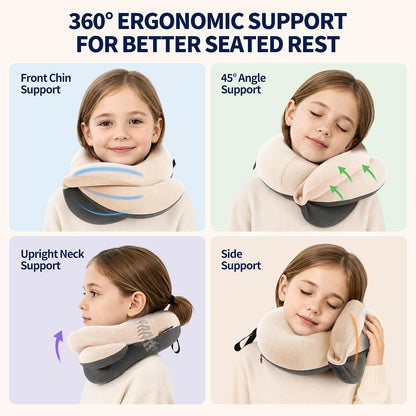 BUYUE Travel Neck Pillows for Airplanes, Memory Foam 360° Head Support Sleep for Long Flight, Skin-Friendly & Breathable, Kit with Eye Mask, Earplugs and Storage Bag (Adult, Grey, 90+ lbs)