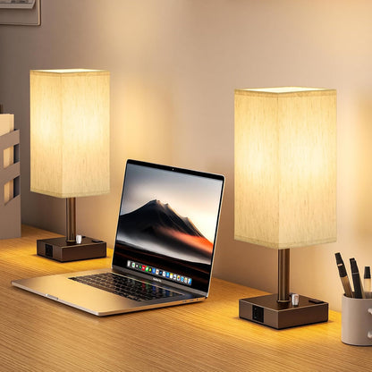 Bedside Table Lamps Set of 2 for Bedroom - Dimmable, USB C+A, 2 AC Outlets