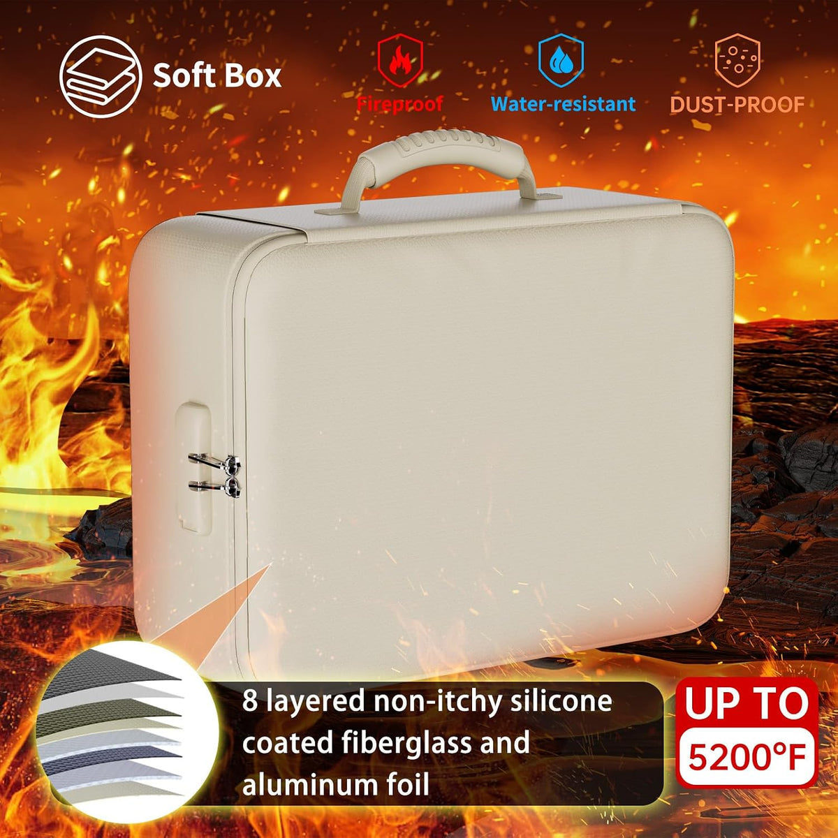 DocSafe 5200°F Fireproof Document Organizer Box with Lock, Heat Insulated