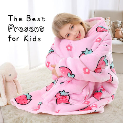 Aemicion Strawberry Blanket Hoodie,Oversized Sherpa Wearable Hooded Blanket,Warm Cozy Sweatshirt Gifts for Women Girls Adult