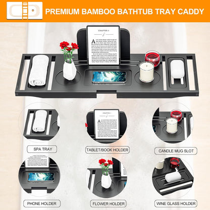 Bathtub Tray Caddy - Bath Tray - Bath Tub Tray Caddy - Bamboo Bath Table Tray for Tub - Expandable Size, Fits Most Tubs
