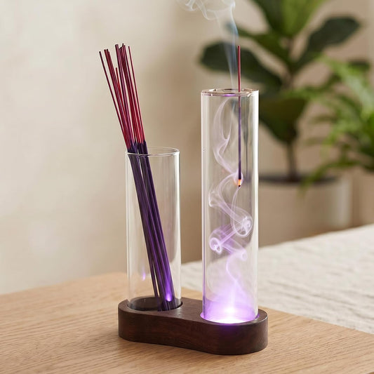 Zuria Incense Holder Lamp with 7-Color LED Light, 3 Modes (Gradient/Jump/Steady) Incense Holder for Sticks, Metal Clip & 2 Glass Cups LED Incense Burner for Yoga Meditation Home Decor