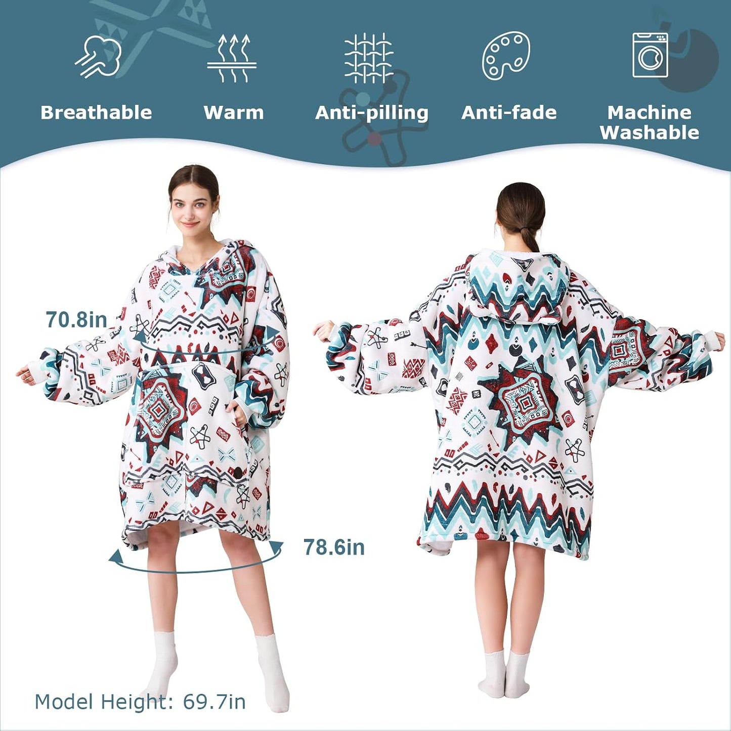 THREE POODLE Wearable Blanket Hoodie for Women, Oversized Sherpa Sweatshirt Blanket for Adults Men, Cozy Hooded Blankets, Gifts for Teen Girls Women Mom Sister