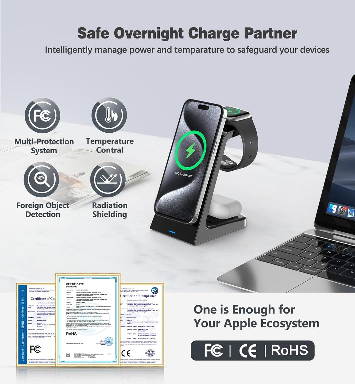 3 in 1 Magnetic Wireless Charging Station Apple 20W Charger Stand Magnetic Wireless Charger for iPhone 16 15 14 13 12 Pro/Pro Max/Plus/Mini AirPods 2/3/Pro iWatch Ultra/8/7/SE/6/5/4/3/2 (3 in 1)