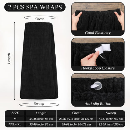 Tigeen 2 Pcs Women's Towel Wrap Lightweight Spa Robe Stripes with Adjustable Closure, Elastic Top Soft Bathrobe Spa Wrap