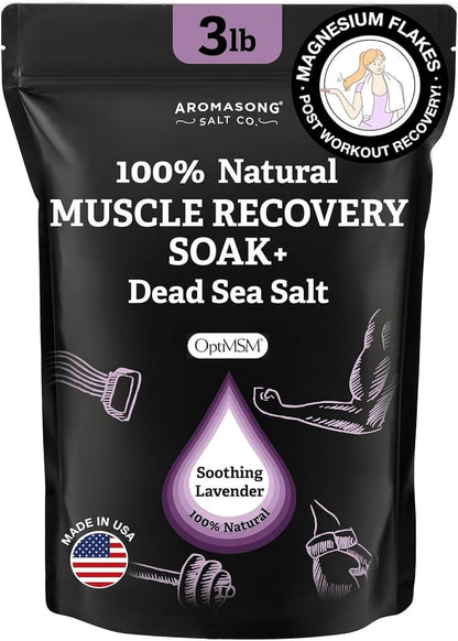 Aromasong Muscle Recovery Bath Soak - Enriched with Dead Sea Salt, OptiMSM, Magnesium Flakes & Essential Oils | Pain Relief Bath Soak for Post-Workout Soreness | Made in USA, 14 oz Bag