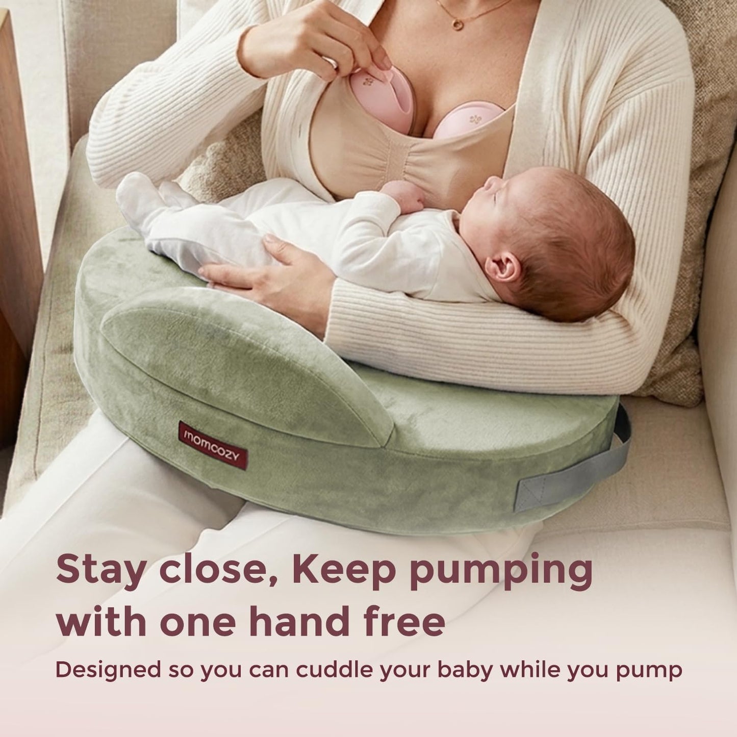 Momcozy CozyPro Nursing Pillow - All Around Lumbar & Arm Support - Safety Guard, Firm & Springy Memory Foam-Stable, Ergonomic Support, Easier Breastfeeding, Wider Cushion, Adjustable, Removable Cover