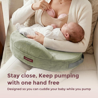 Momcozy CozyPro Nursing Pillow - All Around Lumbar & Arm Support - Safety Guard, Firm & Springy Memory Foam-Stable, Ergonomic Support, Easier Breastfeeding, Wider Cushion, Adjustable, Removable Cover
