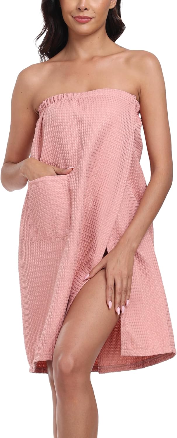 sunshinemall Women's Lightweight Bath Shower Wrap Waffle Spa Robes Bathrobe Quick Dry Cover Up with Adjustable Closure