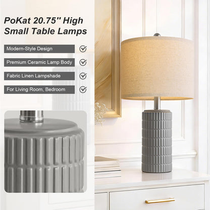 PoKat 20.75" Small Modern Ceramic Table Lamps Set of 2 for Bedroom, White Bedside Lamps for Night Stands, Farmhouse Desk Home Decor Gift Nightstand Table Lamps for Living Room End Table Beige