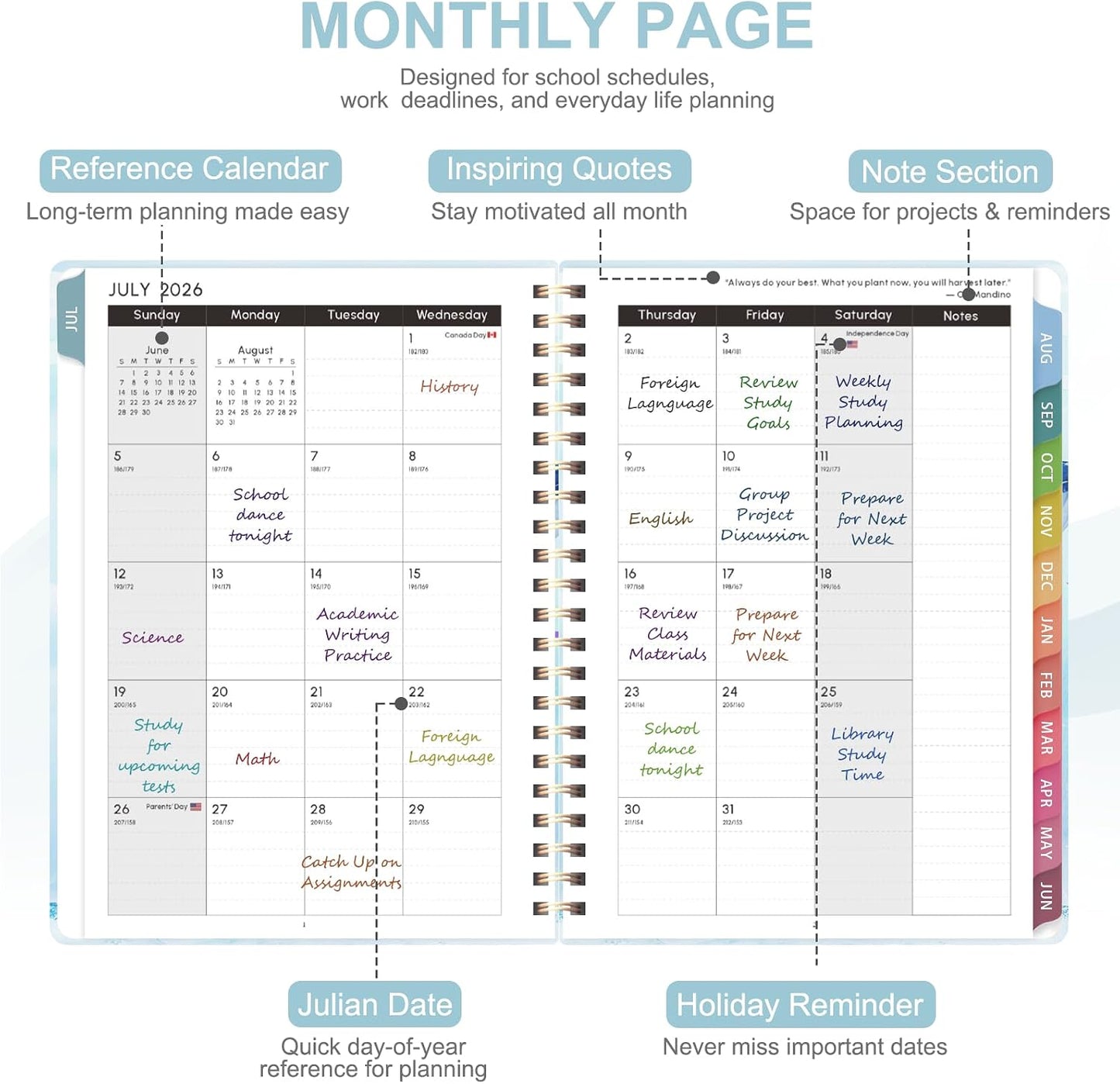 Planner 2026-2027, Weekly and Monthly Calendar Planner, JUL 2026 - JUN 2027 | Academic Year, Daily Agenda Book, A5(6.3'' x 8.5''), Sprial Bound, Inner Pocket, Office School Use