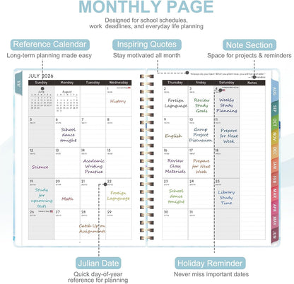 Planner 2026-2027, Weekly and Monthly Calendar Planner, JUL 2026 - JUN 2027 | Academic Year, Daily Agenda Book, A5(6.3'' x 8.5''), Sprial Bound, Inner Pocket, Office School Use