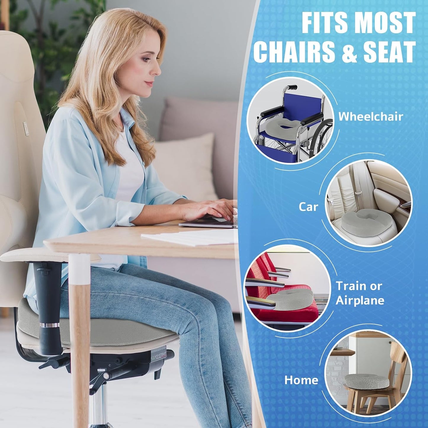 BlissTrends Donut Pillow Seat Cushion,Donut Chair Cushions for Postpartum Pregnancy & Hemorrhoids,Tailbone Pain Relief Cushion,Memory Foam Lifting Cushions for Office&Home Chairs (Black)