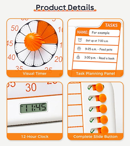 3-in-1 Visual ADHD Timer for Kids & Adults with Planning Board, Task Timer, Chore Chart & Visual Schedule Planner, Autism & ADHD Tools with Checklist for Homeschool Supplies, Home, School