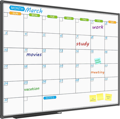 JILoffice Magnetic Dry Erase Calendar Whiteboard, 4 Month White Board Planner 36 X 24 Inch, Black Aluminum Frame Wall Mounted Board for Office Home and School