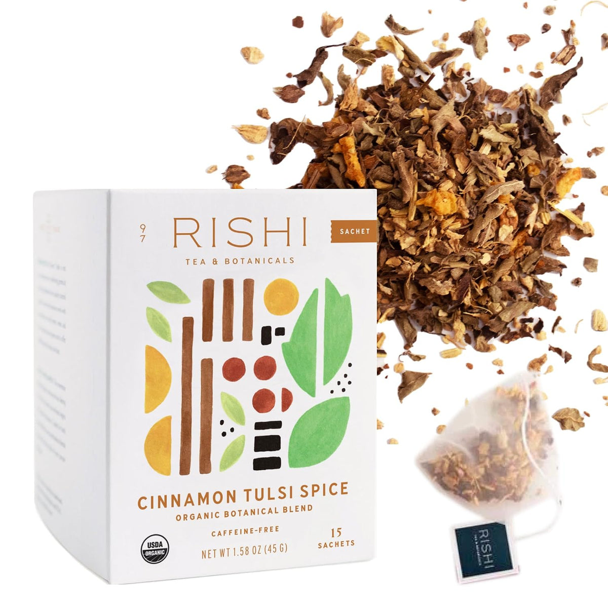 Rishi Tea Cinnamon Tulsi Spice Organic Herbal Tea Bags, Caffeine Free, 15ct