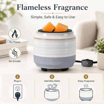 mocosa Ceramic Wax Melt Warmer, 3-in-1 Electric Wax Warmer for Scented Wax Melts, Flameless Candle Wax Burner for Home Fragrance, Bedroom Bathroom Office Decor, Gifts for Women Mom(Beige-Granular)