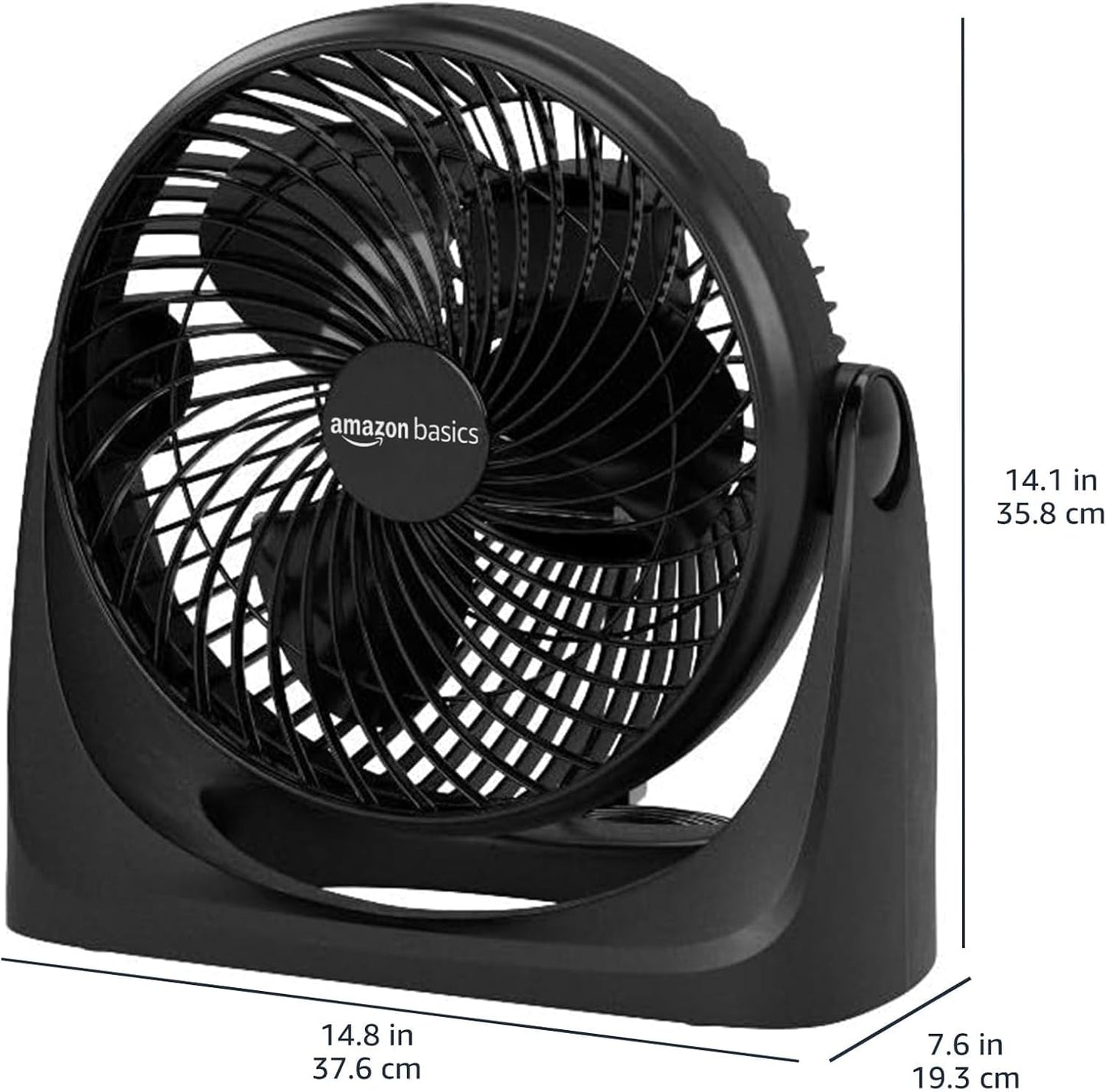 Amazon Basics Air Circulator Desk Fan for Bedroom, Home and Office, 90-Degree Tilt Head, 3 Speed Settings, Cooling, 35 Watts, Black, 11.1"W x 6.3"D x 10.9"H