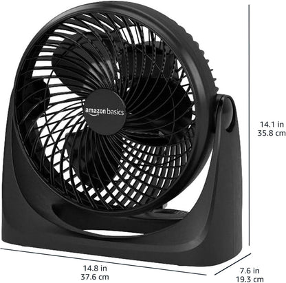 Amazon Basics Air Circulator Desk Fan for Bedroom, Home and Office, 90-Degree Tilt Head, 3 Speed Settings, Cooling, 35 Watts, Black, 11.1"W x 6.3"D x 10.9"H