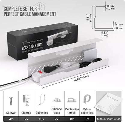 Under Desk Cable Management Tray no Drill – Wire Management - Cord Organizer – Huge Load Capacity – Under Desk Cable Tray no Drill (Black)