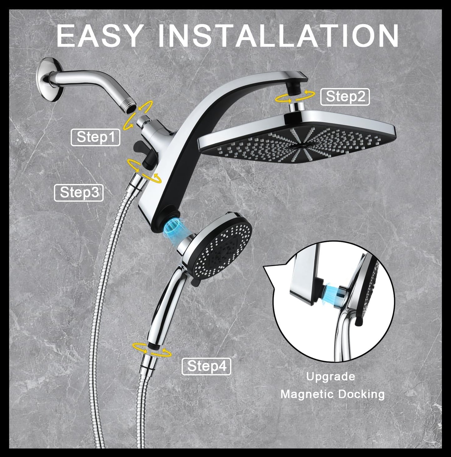Rain Shower Head with Handheld Showerhead, Black 1.75GPM 460311