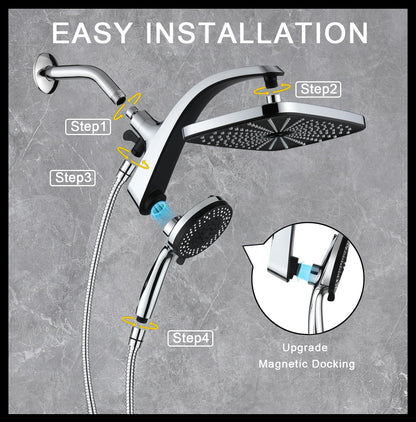 Rain Shower Head with Handheld Showerhead, Black 1.75GPM 460311