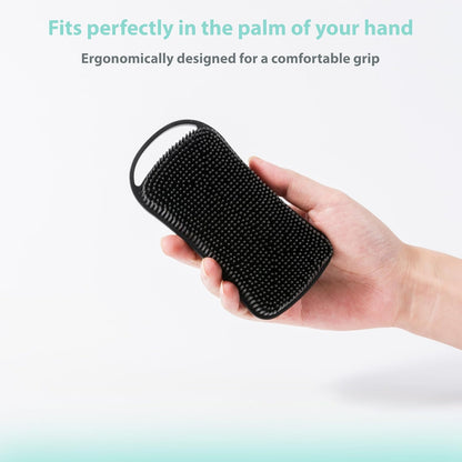 MtBoi 2 PC Silicone Body Scrubber, 2 in 1 Exfoliating Shower Bath Scrubber, Soft Silicone Loofah for Sensitive Skin, Shower Hair Scalp Massager, Easy to Clean, Lather Well (Grey&Black)
