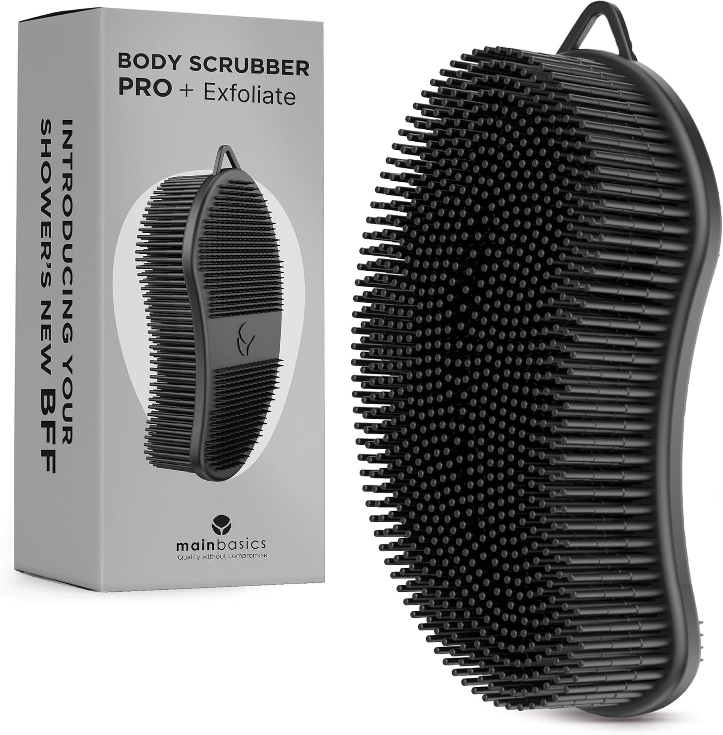 MainBasics Silicone Body Scrubber, Pink, Exfoliate | Dual-Sided, Shower Exfoliator, For Men & Women, Loofah Alternative