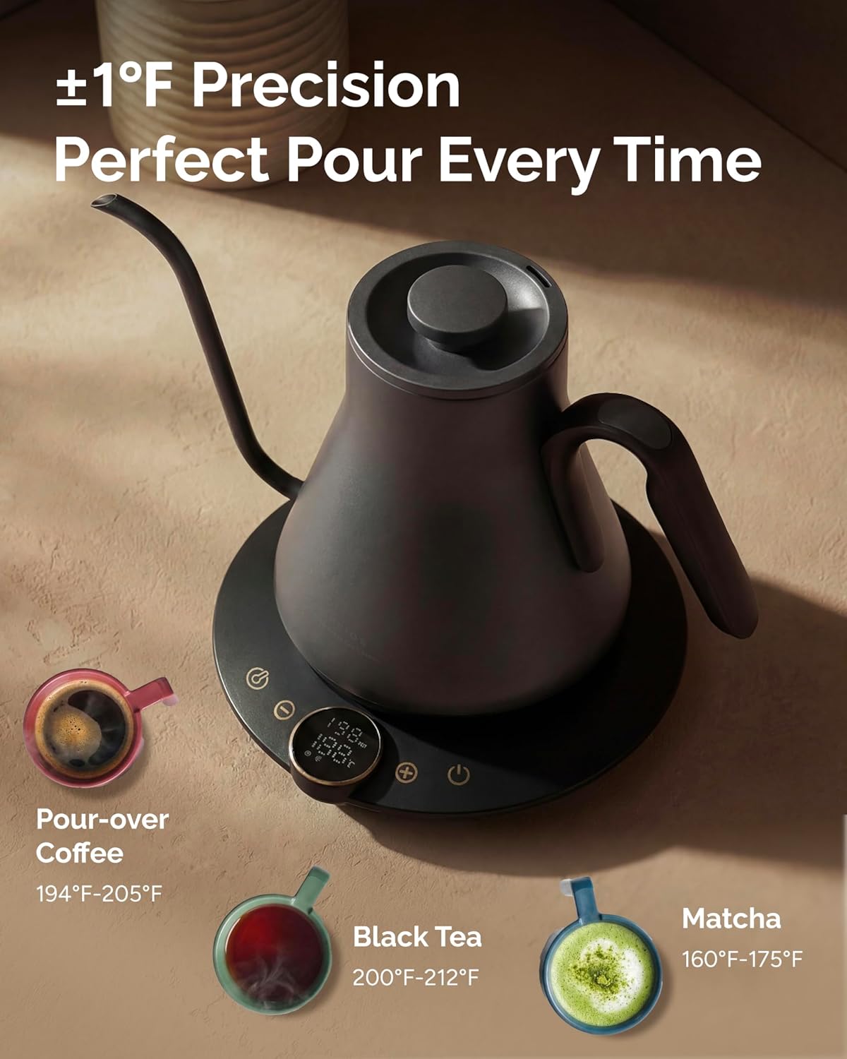 INTASTING Gooseneck Electric Kettle with ±1℉ Temperature Control 0.9 Liter