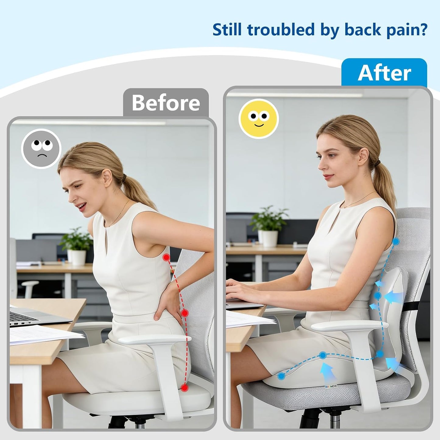 2026 Upgraded Orthopedic Memory Foam Seat Cushion with Adjustable Strap, Coccyx & Sciatica Pain Relief, Washable Non-Slip, Ergonomic Support for Office Chair, Car & Wheelchair (Dark Grey)