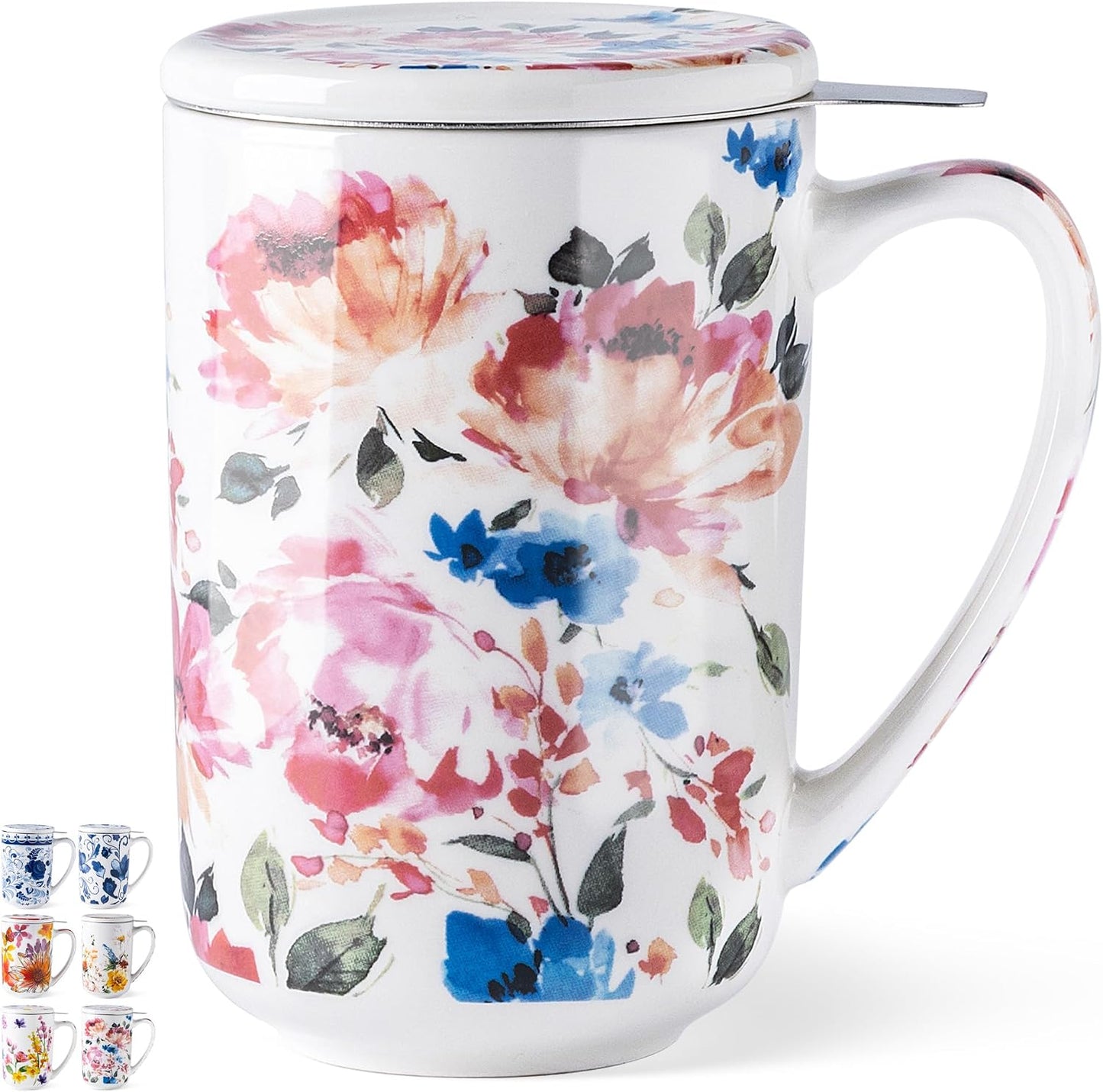 GBhome Tea Mug with Infuser and Lid, 18 Ounce Large Ceramic Loose Leaf Cup, Microwave, Dishwasher Safe, Perfect for Tea Lovers