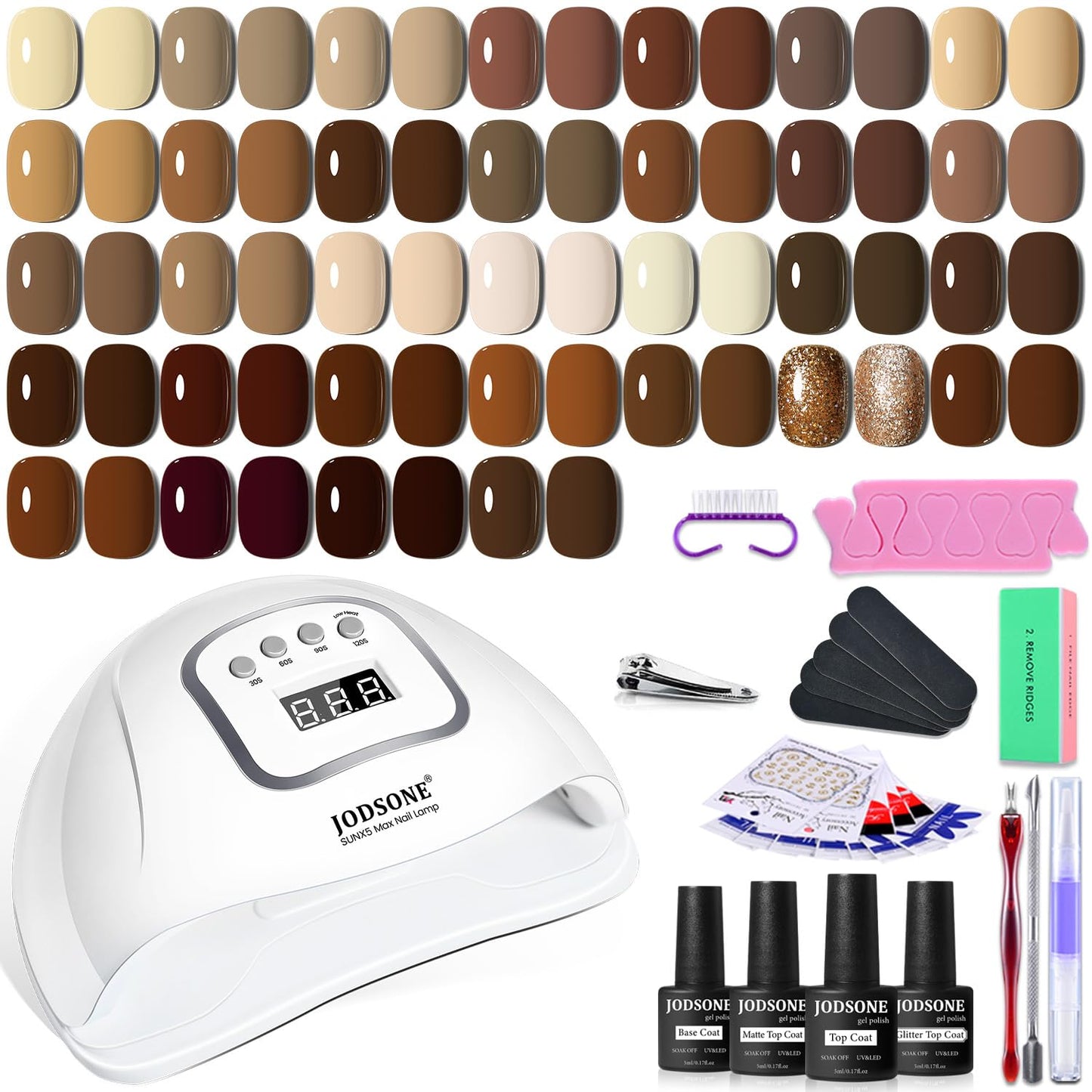 JODSONE Gel Nail Polish Kit with U V Light 32 Colors Gel Polish Nail + 4 Functional Adhesive Bottles Kit Soak Off Manicure Tools Gifts for Women