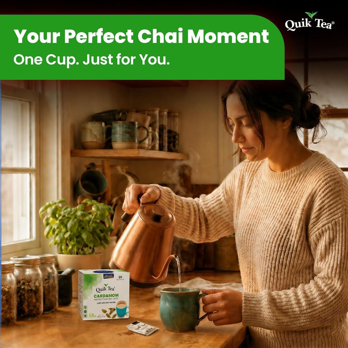 QuikTea Instant Chai Tea Latte Mix, Cardamom, 2 Sachets