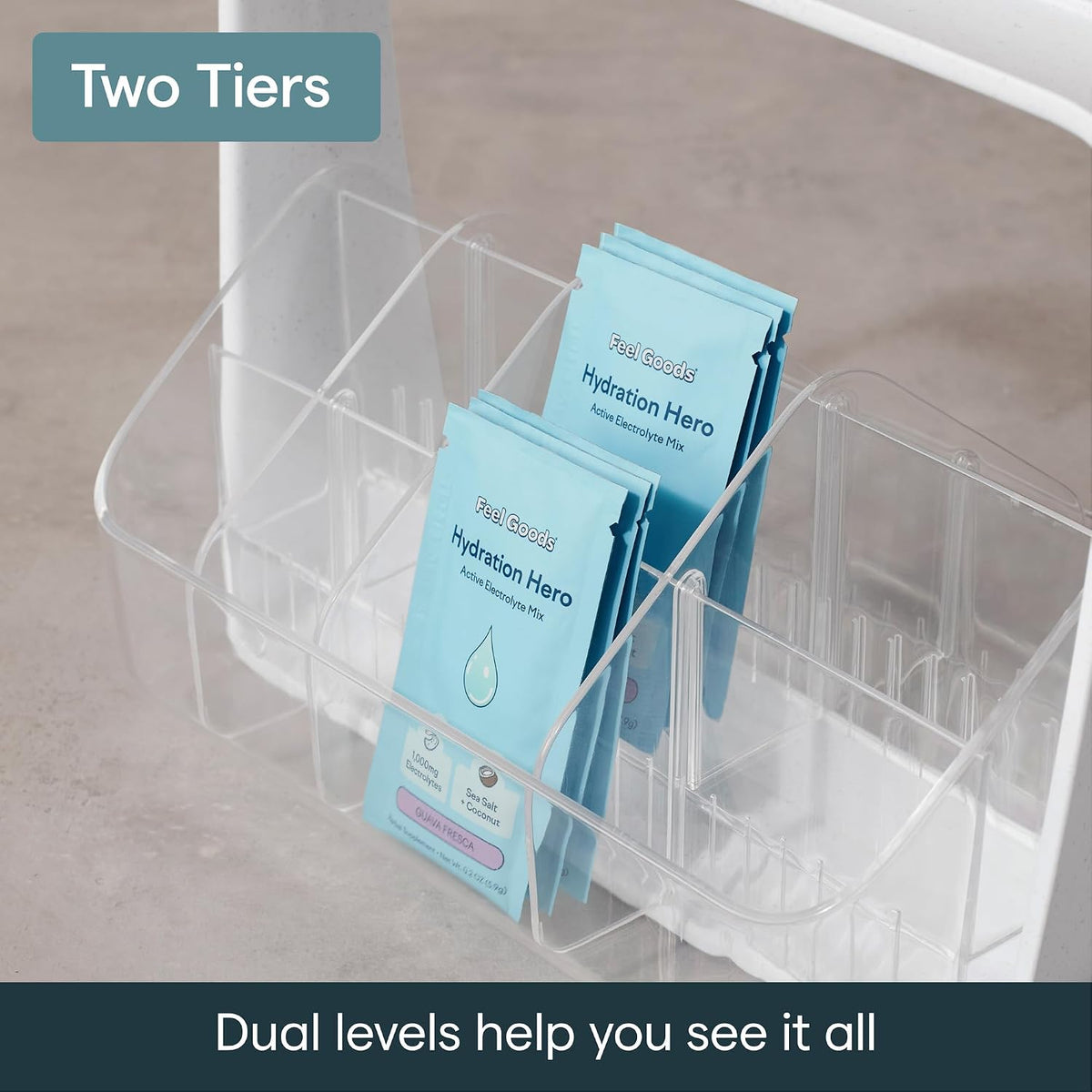 YouCopia TeaStand Tea Bag Organizer with Clear Removable Bins, Cabinet or Pantry Storage Caddy, 80-Bag
