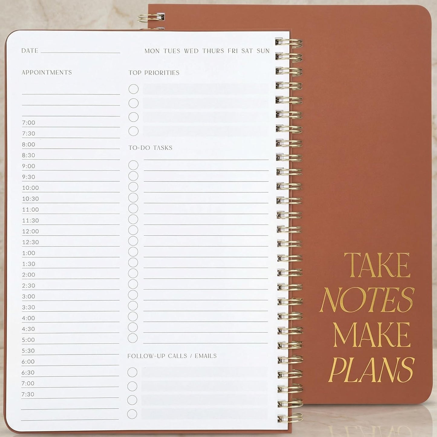 Beautiful Daily Planner And Notebook With Hourly Schedule - Aesthetic Spiral To do List Notepad to Easily Organize Your Work Tasks And Appointments - The Perfect Office Supplies For Women