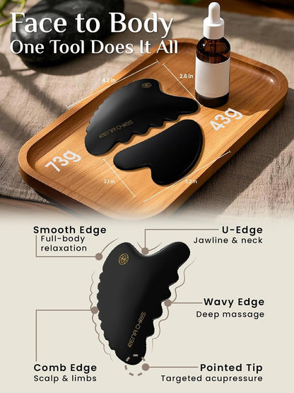 Rena Chris Body Gua Sha Tools, Natural Xiuyan Jade Guasha Tool, Manual Massage Sticks for Jawline Sculpting and Puffiness Reducing, Whole Body Skin Care Massager (Green)