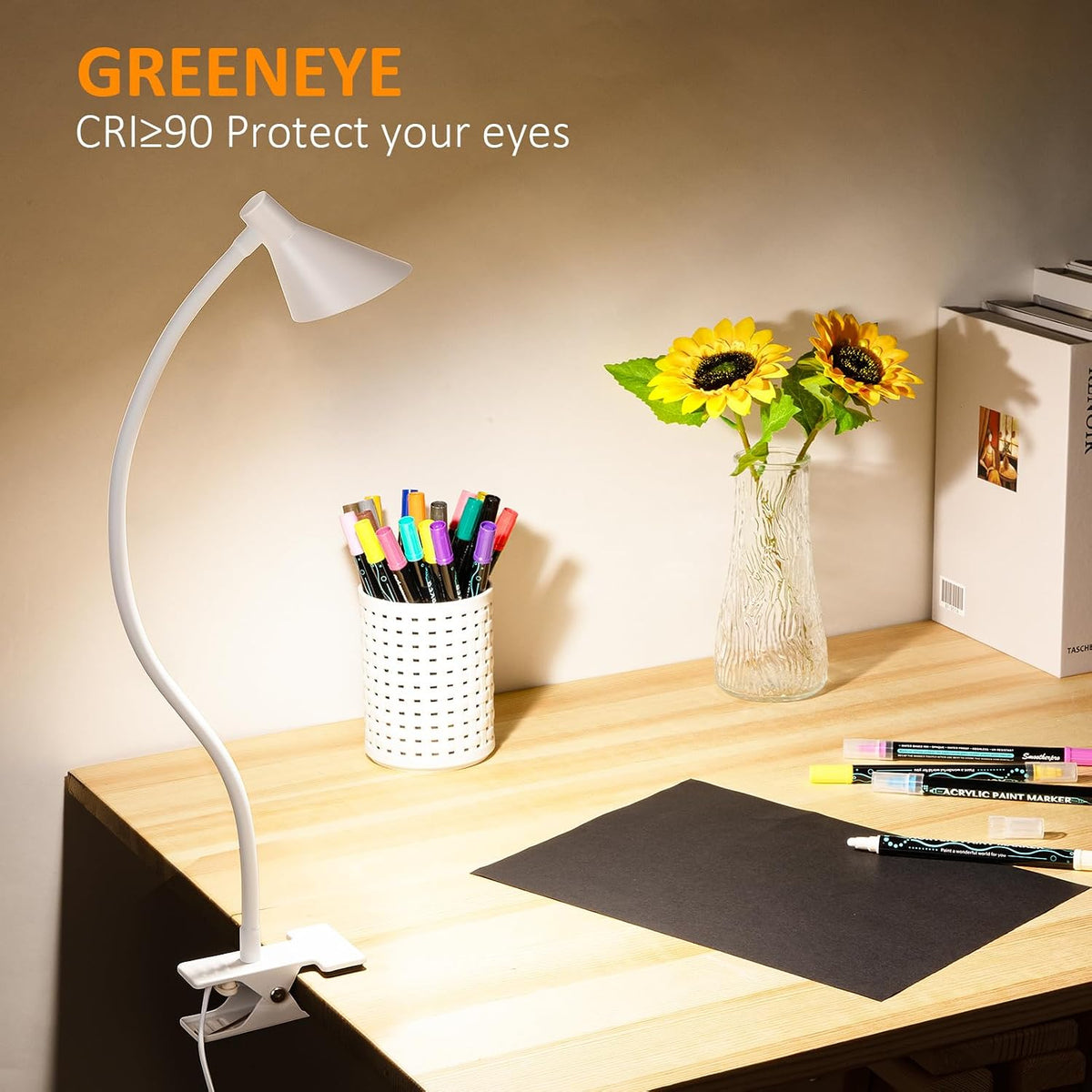 LiFMIRA Clip on Light USB Reading Light Desk Lamp 3 Color Modes Black