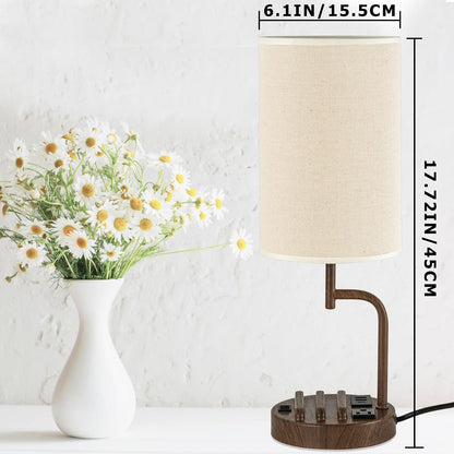Dreamholder Table Lamp with 3 USB Charging Ports, Modern Desk Lamp with AC Outlet and Phone Stands, Perfect Bedside Lamp for Bedroom, Living Room, Office (Pack of 2), Cream
