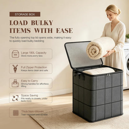 180L Spacious Moving Storage Bin 2PC, L Zippered Fabric Clothes Organizer