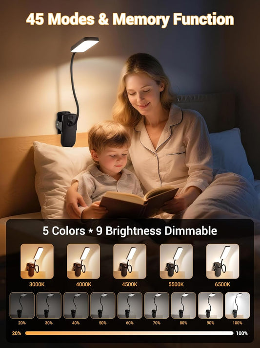 Clip on Light,9 Brightness+5 Color Rechargeable Lamp,48 LED Small Desk Lamp