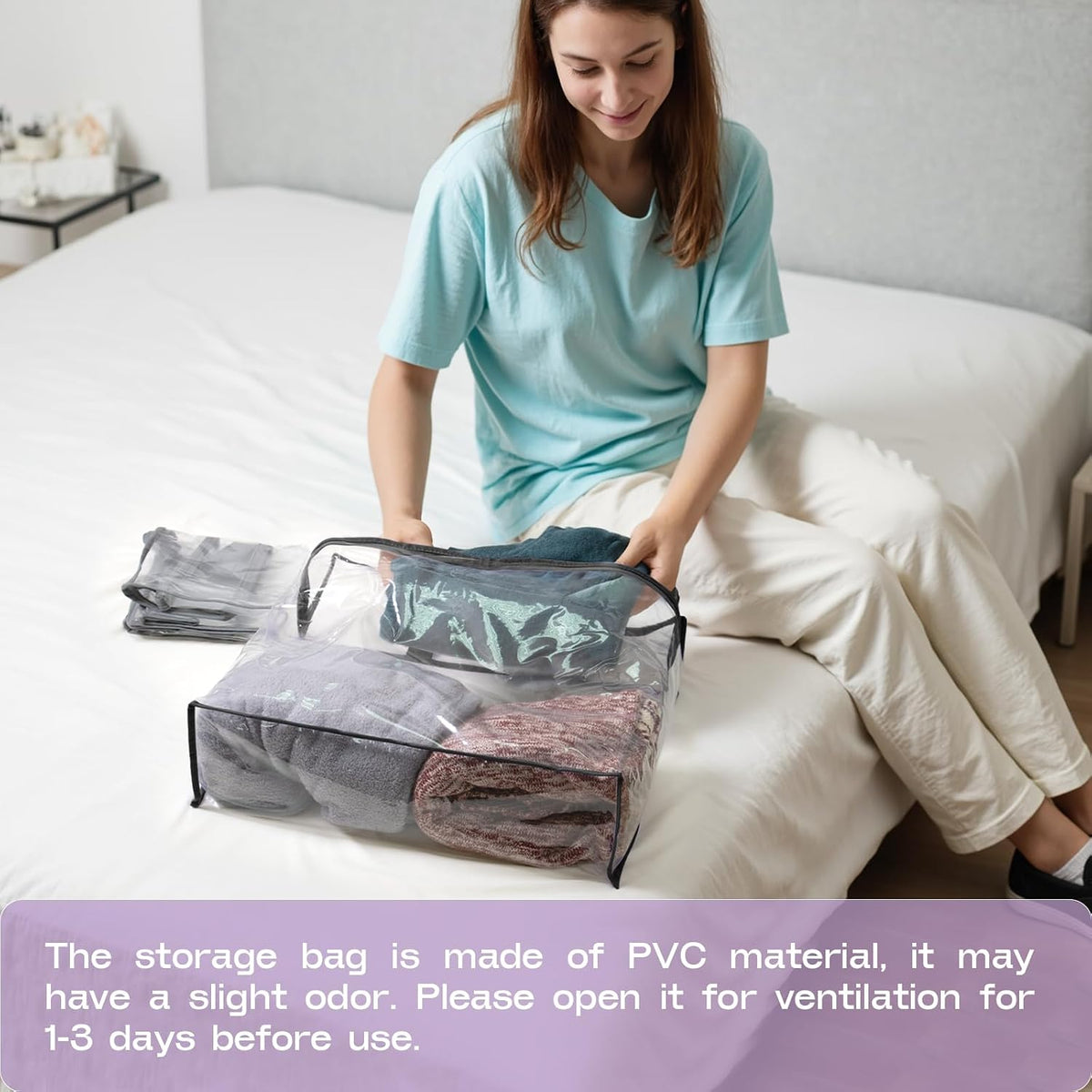 Hopack Under Bed Storage Bags Organizer, 22L Clear Storage Bags, Bags Organizer Clear Zipper Containers Bedroom, Storage Bag for Sweater, Clothes, Shoe Toy, Blanket, Sheet (Black)