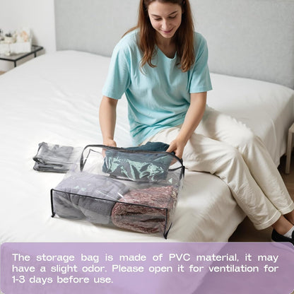 Hopack Under Bed Storage Bags Organizer, 22L Clear Storage Bags, Bags Organizer Clear Zipper Containers Bedroom, Storage Bag for Sweater, Clothes, Shoe Toy, Blanket, Sheet (Black)