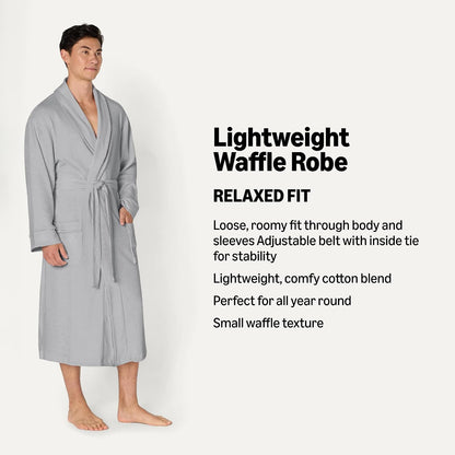 Amazon Essentials Men's Lightweight Cotton Waffle Bath Robe, Mid-Length Loungewear (Available in Big & Tall)