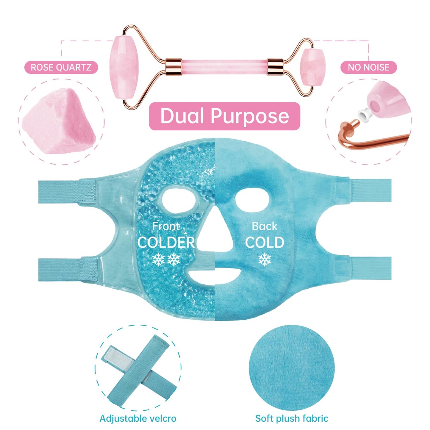 ZNÖCUETÖD Cold Face Eye Mask Ice Pack Reduce Facial Puff, Dark Circles, Hot Cold Compress Pack, Face SPA Gift for Woman Sleeping, Pressure, Headaches, Skin Care, Post Laser Cosmetic Care, Reversible