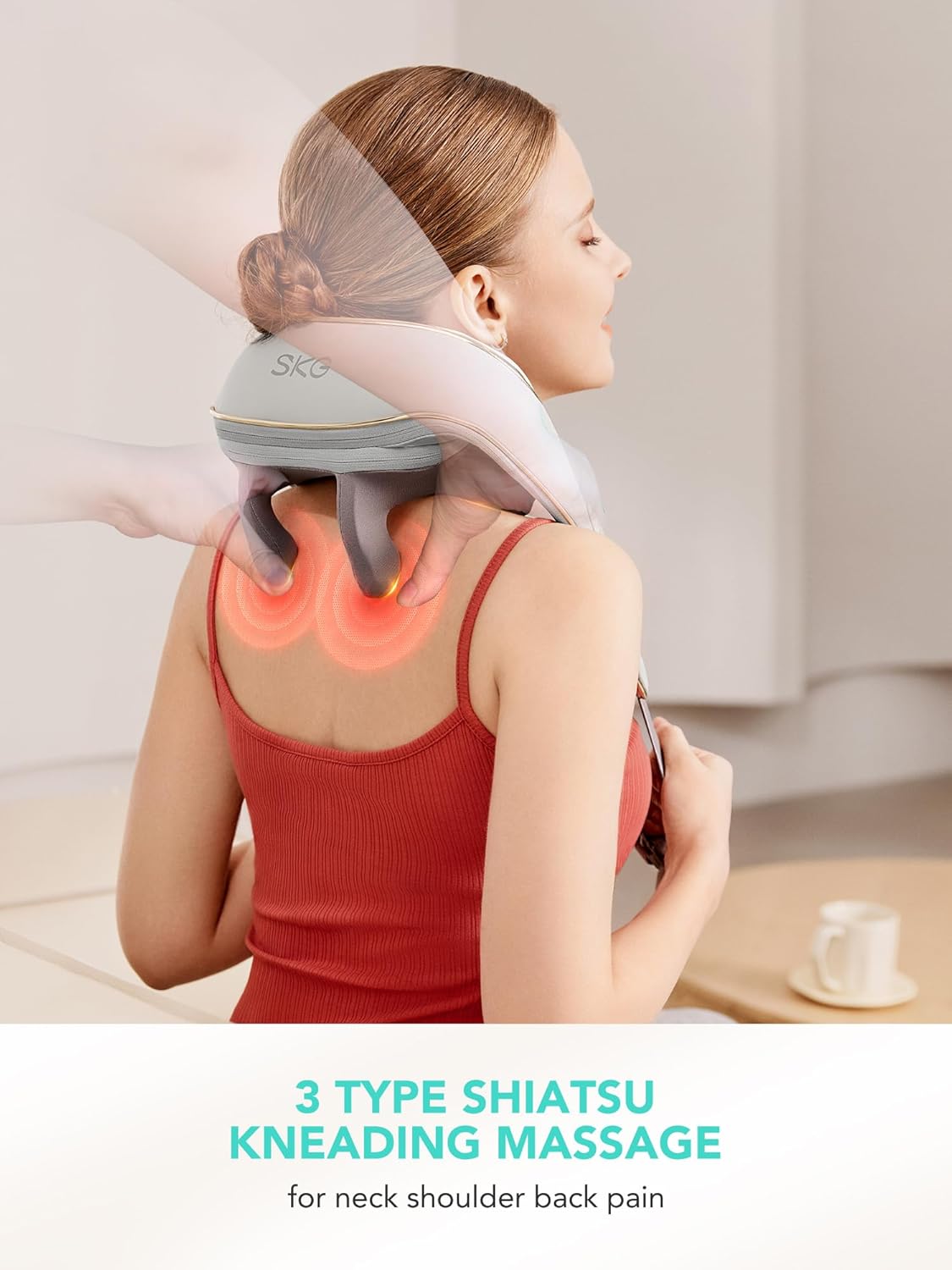 SKG H5mini Neck and Traps Massager with Heat for Deep Tissue Relief, Birthday Gifts for Women Men, 6D Hand Kneading, Cordless Neck and Shoulder Massager, Hands-Free Wireless for Men and Women