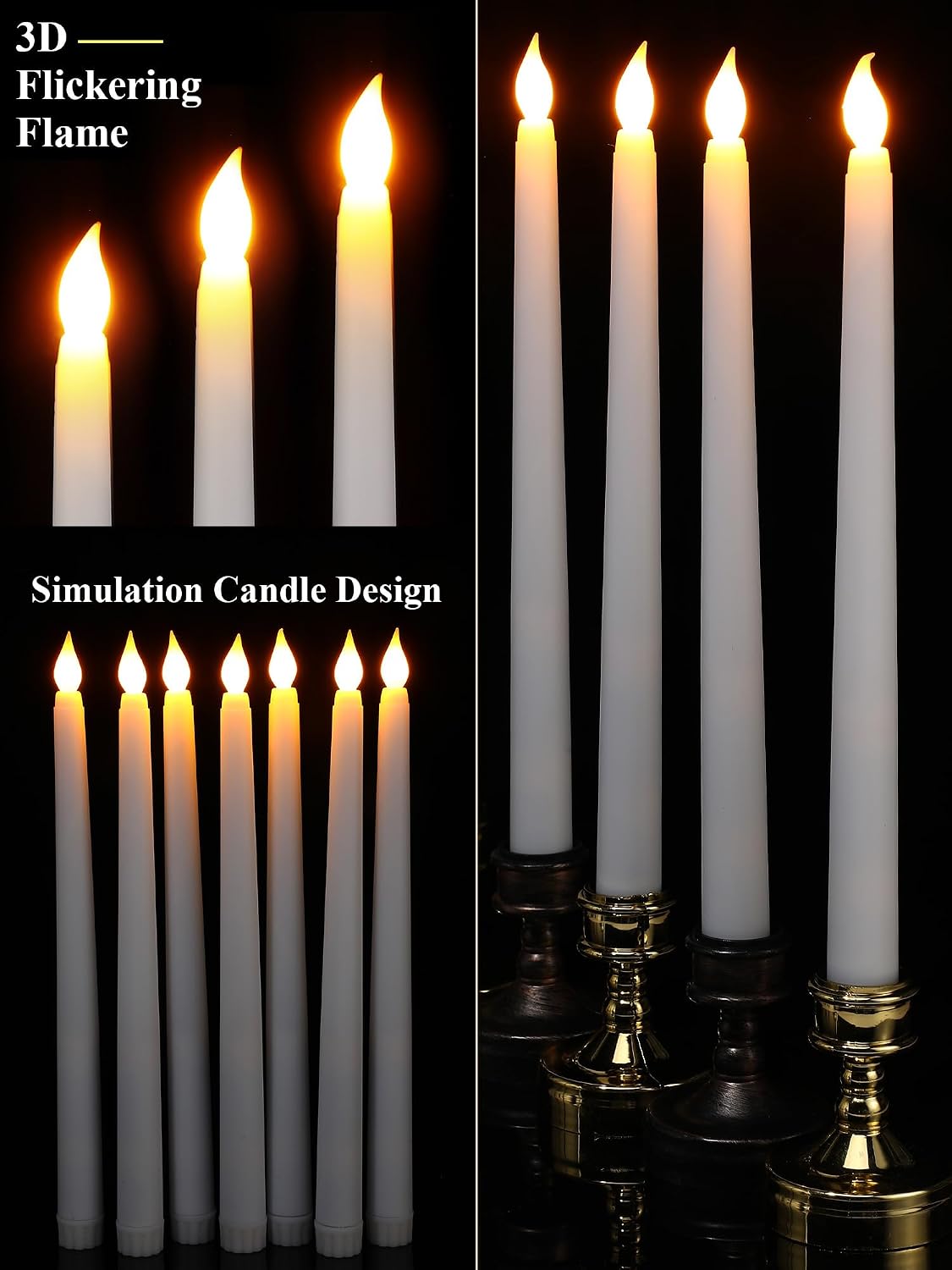 Treela 24 Pcs Flameless Taper Candles Battery Operated Bulk Fake Candles Light LED Candle Sticks Flickering Tapered for Easter Wedding Anniversary Decoration(Basic,11 Inch,Ivory)